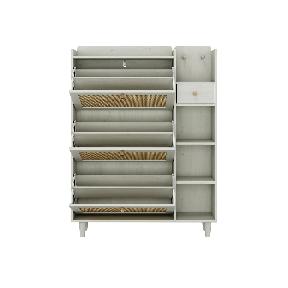 Rattan Shoe Cabinet with Flip Drawers, White Boho
