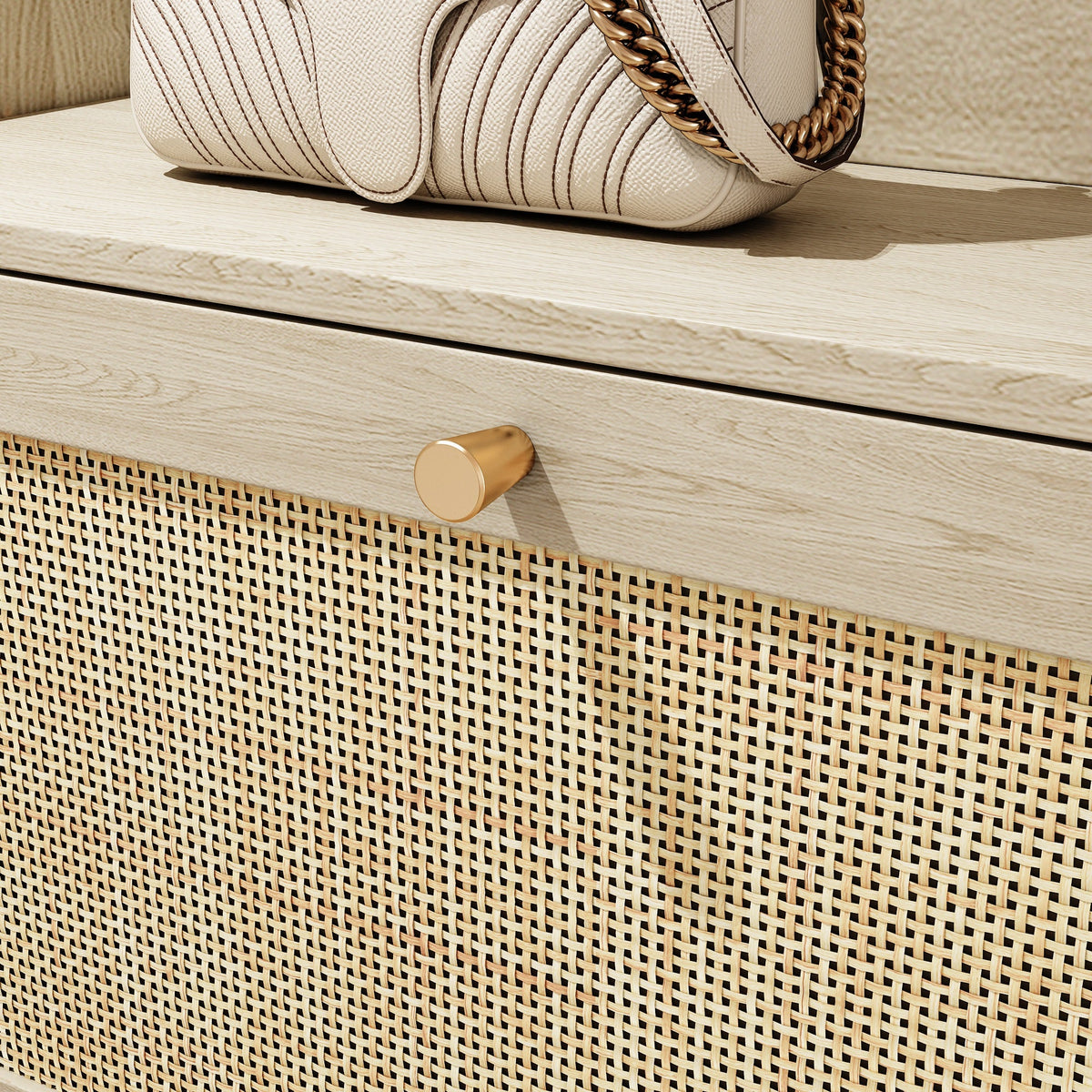 Rattan Flip Drawer Shoe Cabinet for Bohemian Entryways