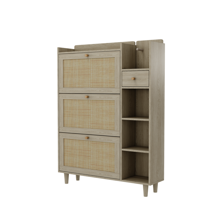 Rattan Flip Drawer Shoe Cabinet for Bohemian Entryways