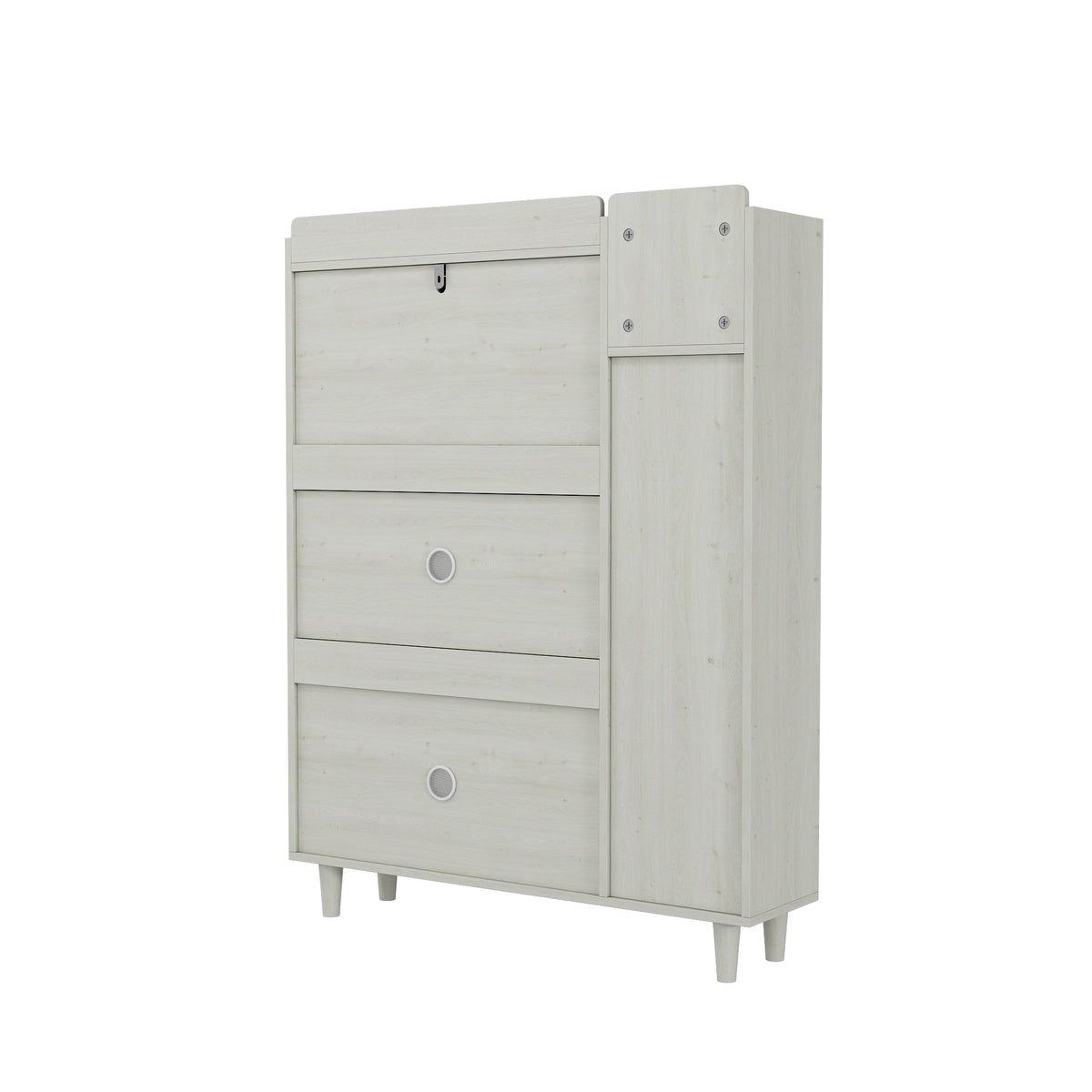 Rattan Shoe Cabinet with Flip Drawers, White Boho