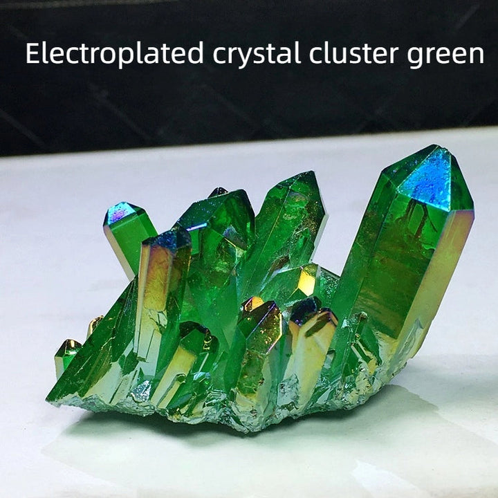 Green Crystal Cluster Decor With Iridescent Rainbow Shine