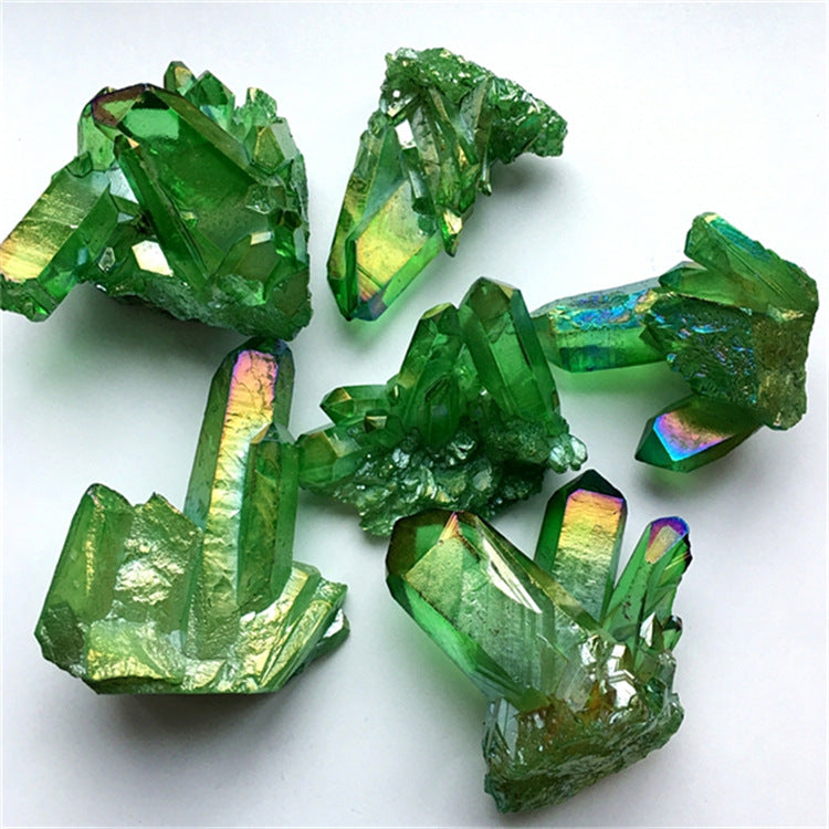 Green Crystal Cluster Decor With Iridescent Rainbow Shine