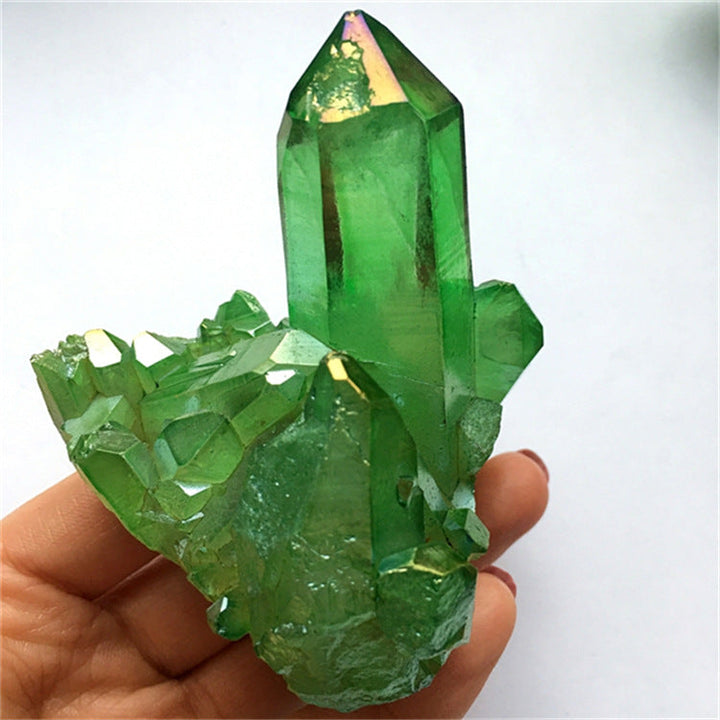 Green Crystal Cluster Decor With Iridescent Rainbow Shine
