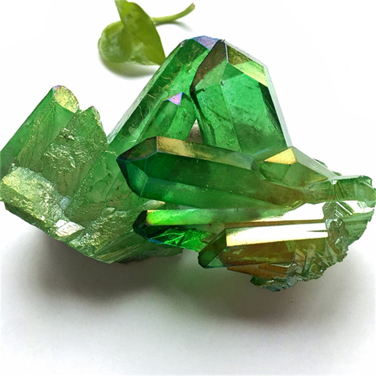 Green Crystal Cluster Decor With Iridescent Rainbow Shine