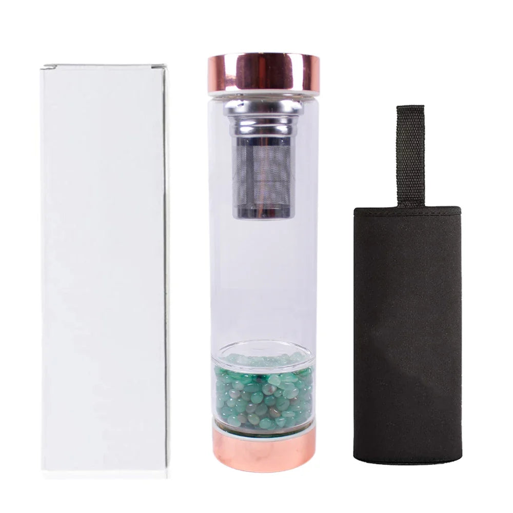 Glass Infuser Water Bottle with Tea Filter and Gemstones