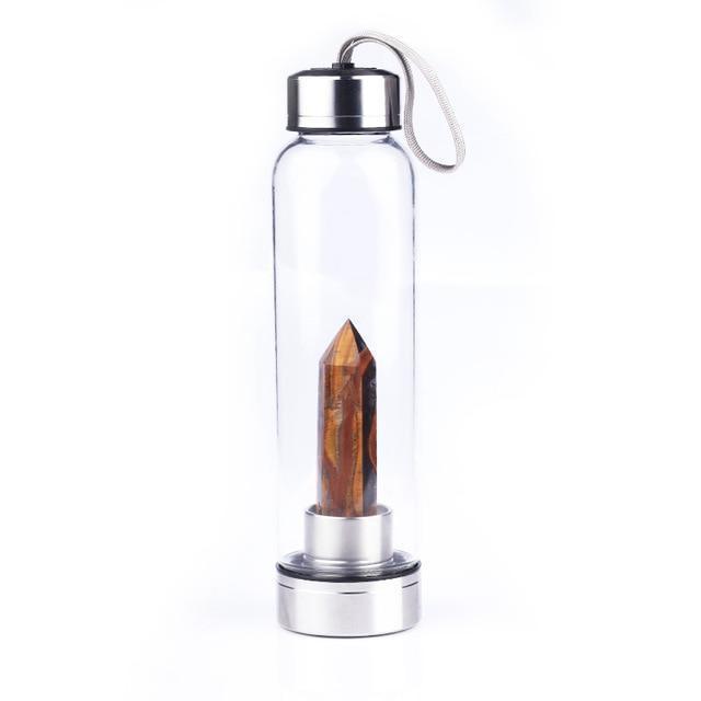 Crystal Gemstone Glass Water Bottle with Crystal Point