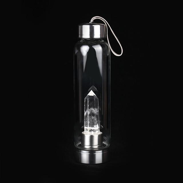 Crystal Gemstone Glass Water Bottle with Crystal Point
