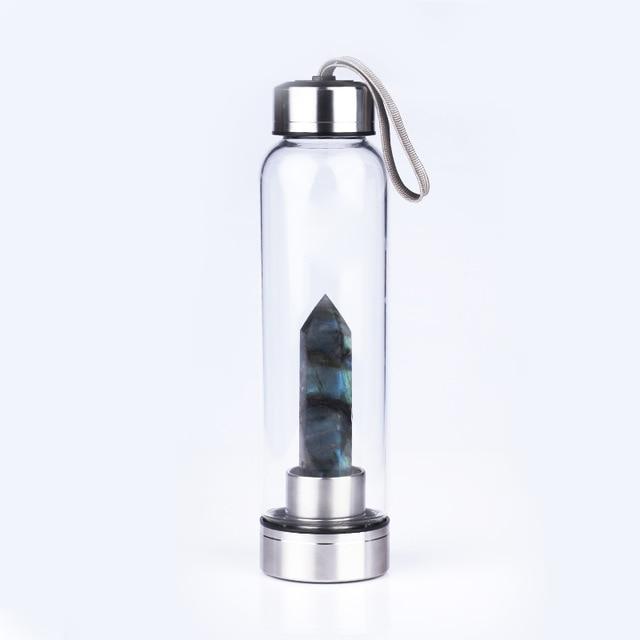 Crystal Gemstone Glass Water Bottle with Crystal Point