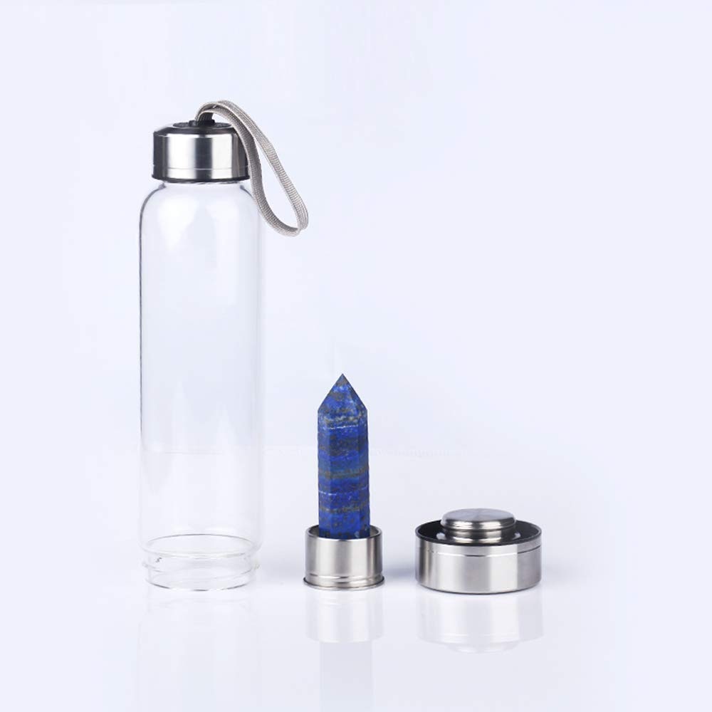 Crystal Gemstone Glass Water Bottle with Crystal Point