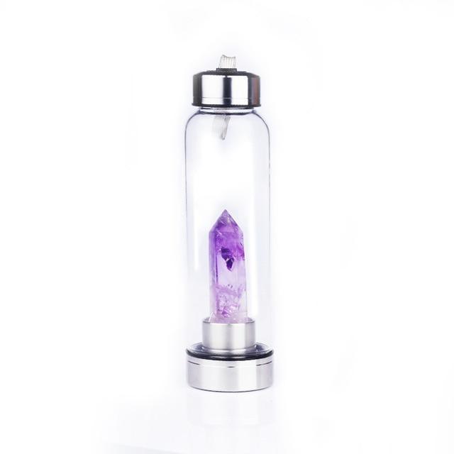 Crystal Gemstone Glass Water Bottle with Crystal Point