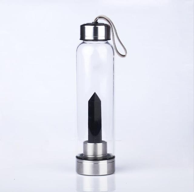 Crystal Gemstone Glass Water Bottle with Crystal Point