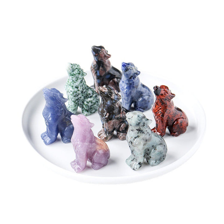 Natural Crystal Wolf Cub Carving for Distinctive Decor