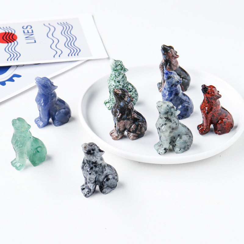 Natural Crystal Wolf Cub Carving for Distinctive Decor