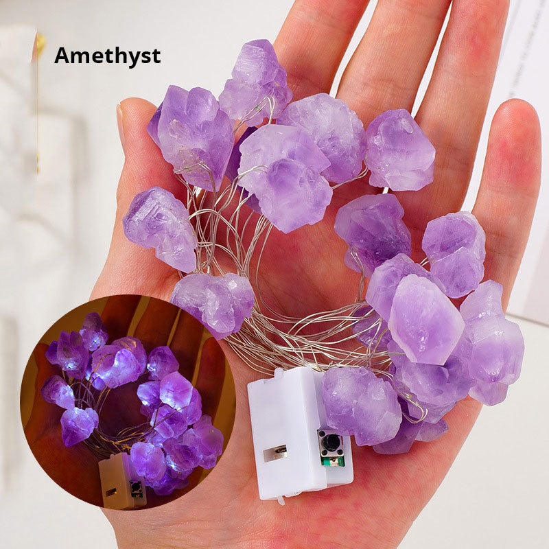Pink Amethyst Crystal String Lights for Cozy Room Decor