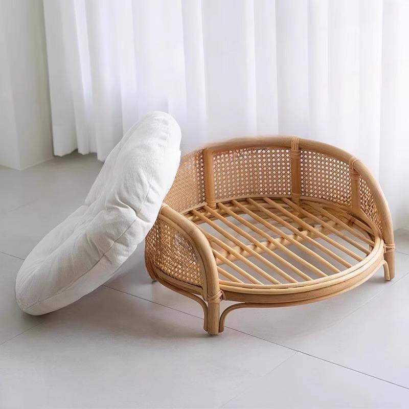 Natural Rattan Pet Bed for Cozy Elevated Lounging