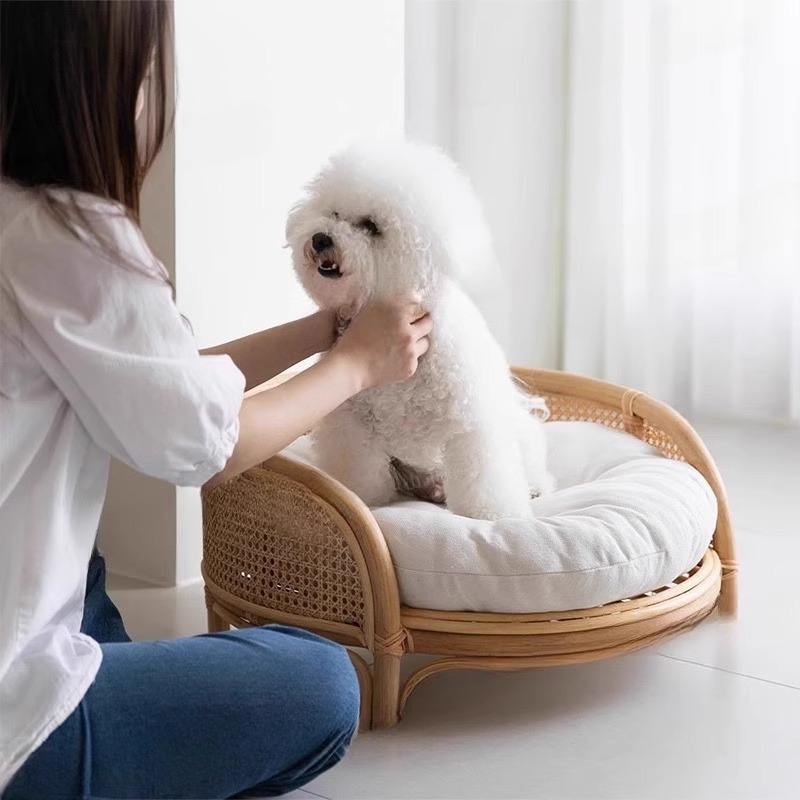 Natural Rattan Pet Bed for Cozy Elevated Lounging