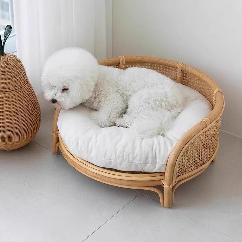 Natural Rattan Pet Bed for Cozy Elevated Lounging
