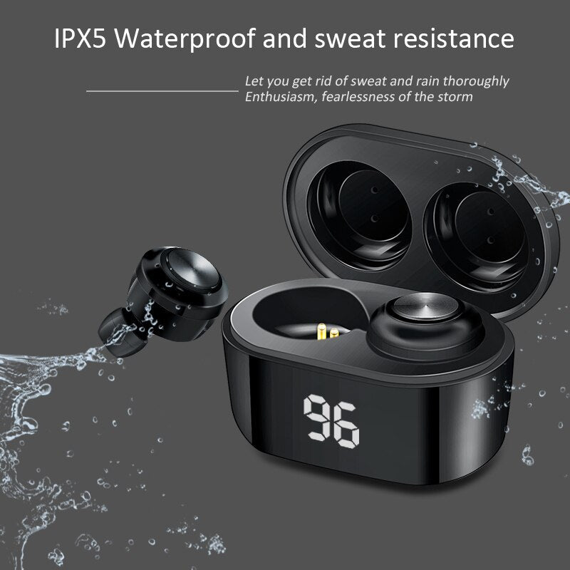 Wireless Earbuds with LED Battery Display, IPX5 Sweat Proof