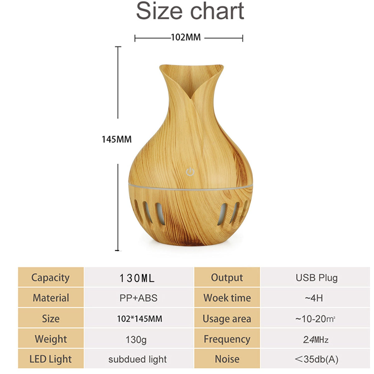 Aroma Diffuser Humidifier with Wood-Grain Vase Design