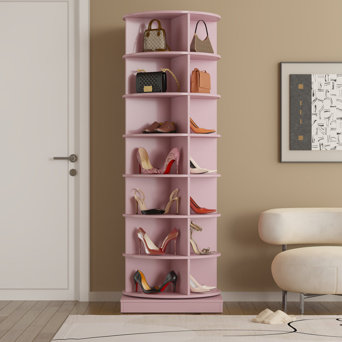 Rotating 360 Shoe Cabinet with 7 Layers, Holds 28 Pairs