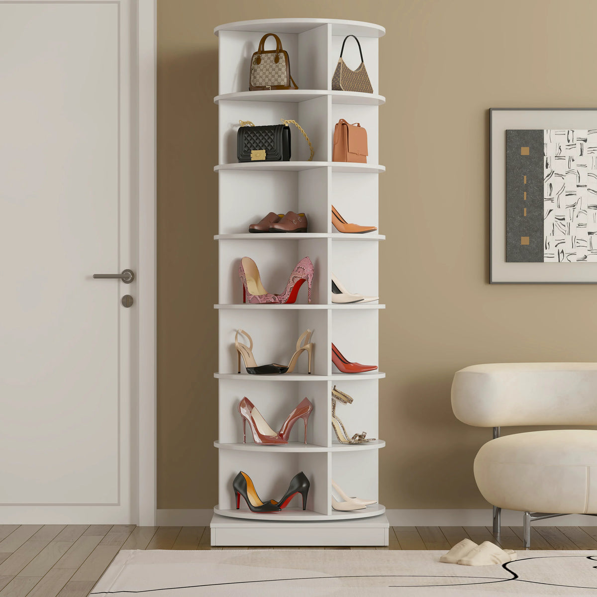 360 Rotating Shoe Cabinet with 7 Tiers Holds 28 Pairs