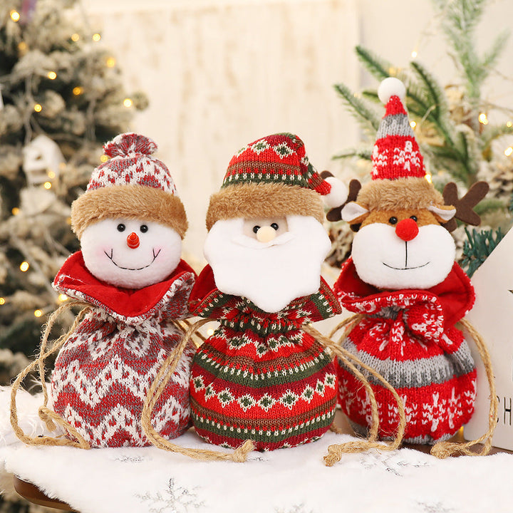 Knitted Christmas Character Gift Bags, 3-Piece Set