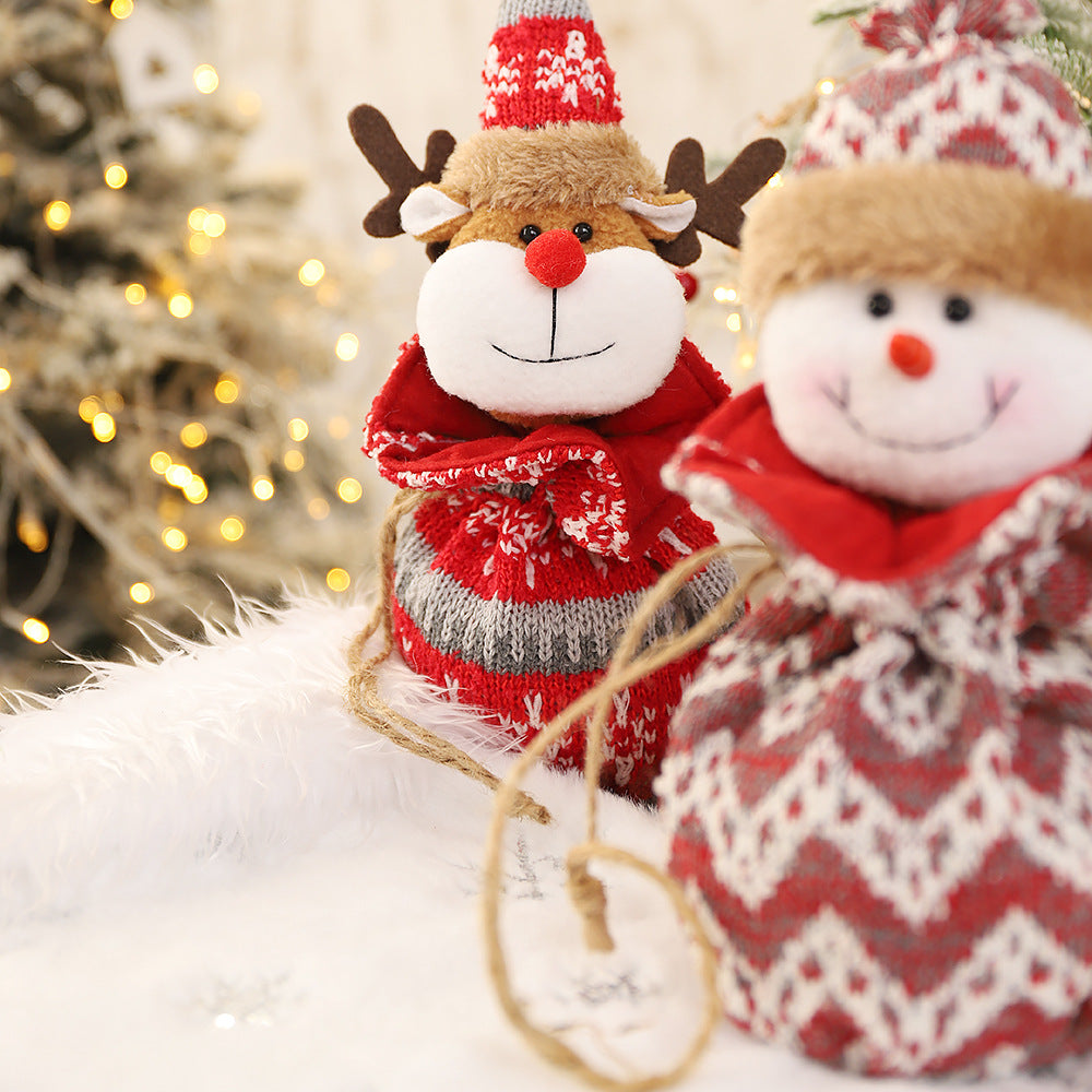 Knitted Christmas Character Gift Bags, 3-Piece Set