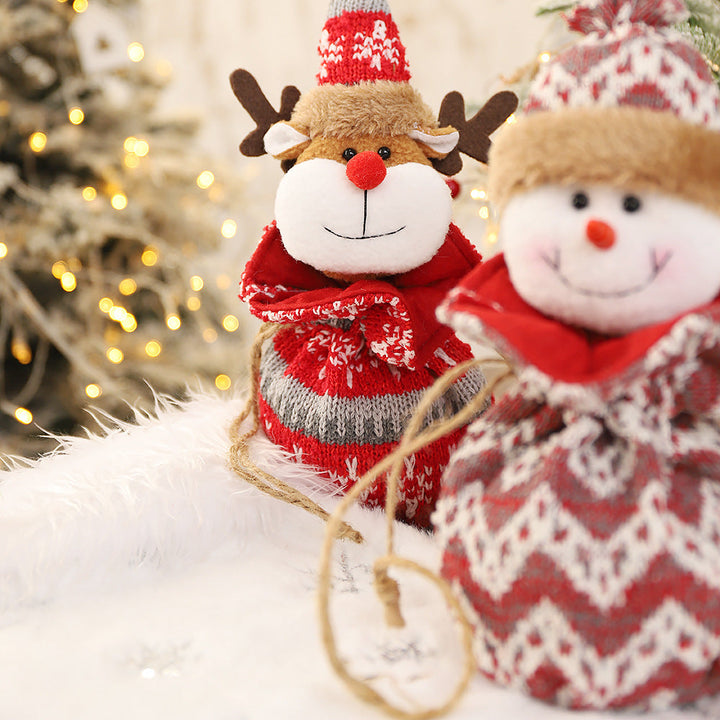 Knitted Christmas Character Gift Bags, 3-Piece Set