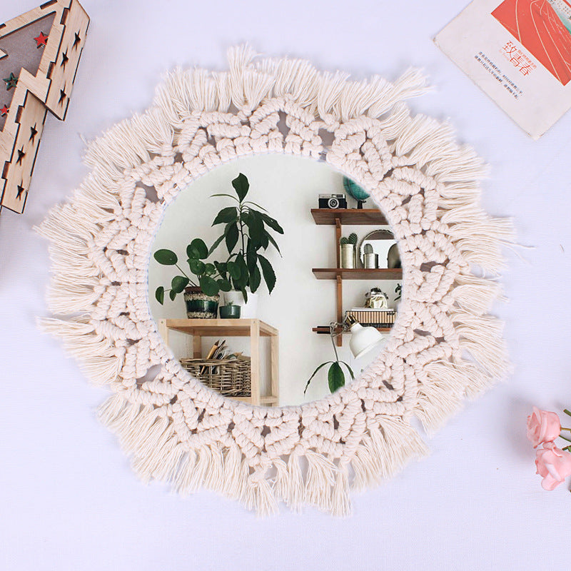 Acrylic Vanity Mirror With Woven Nordic Boho Style