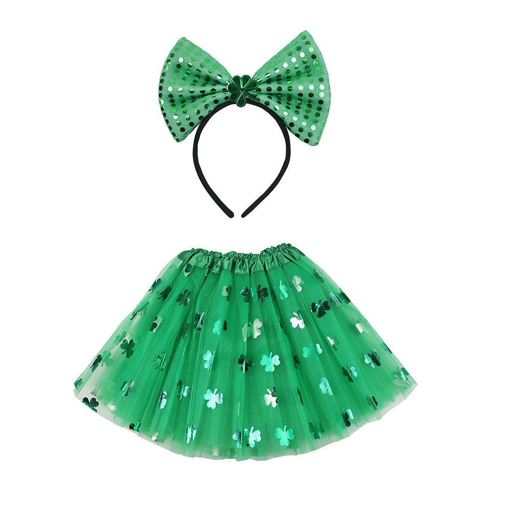 St. Patrick's Day Outfit: Sequin Skirt & Bow Headband