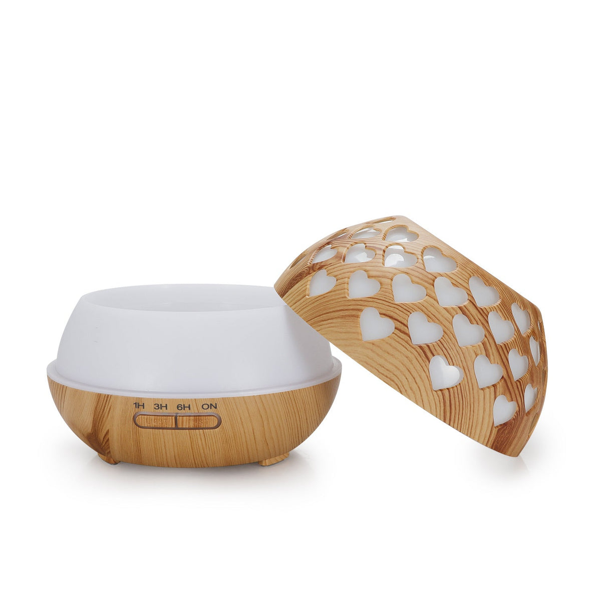 Wood-Look Heart Aroma Diffuser with Color Night Light