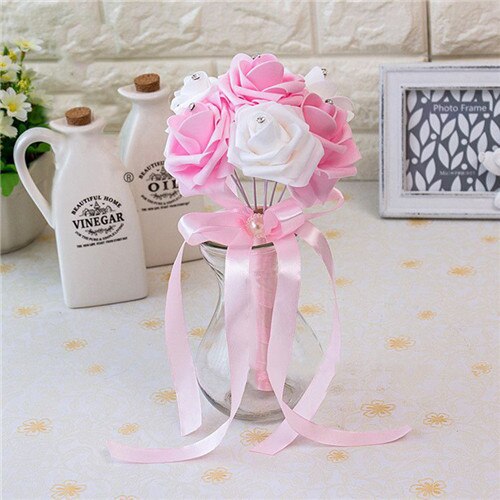 Artificial Wedding Bouquet With Crystal Rose Centers