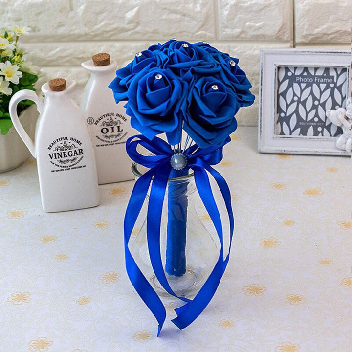 Artificial Wedding Bouquet With Crystal Rose Centers
