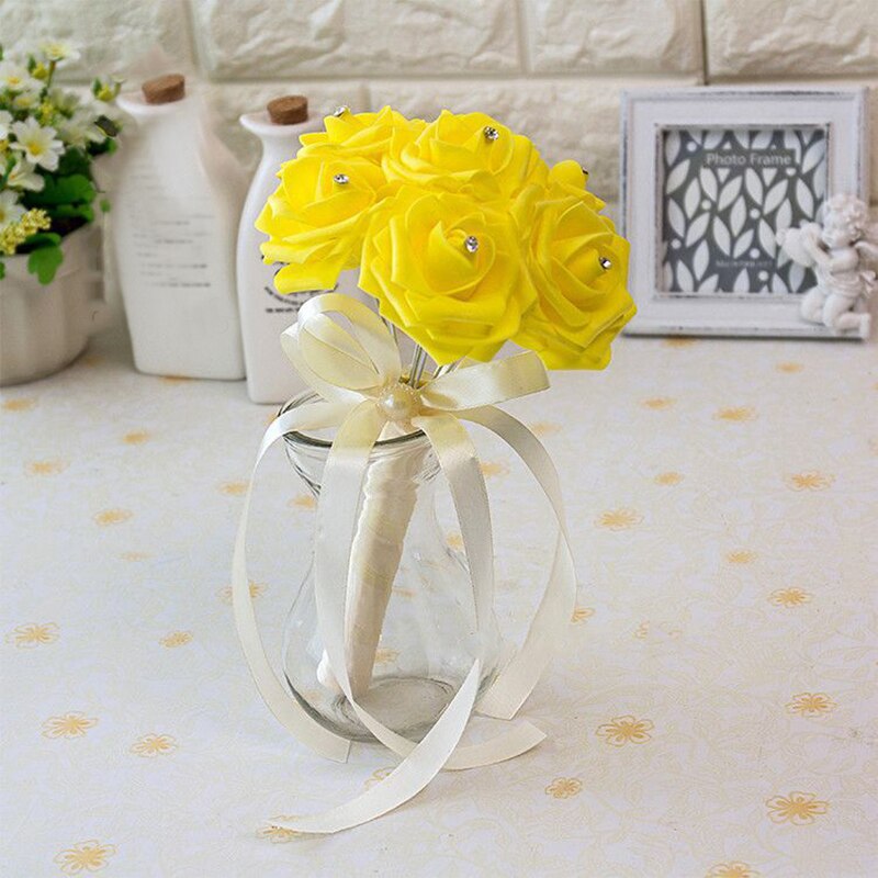Artificial Wedding Bouquet With Crystal Rose Centers