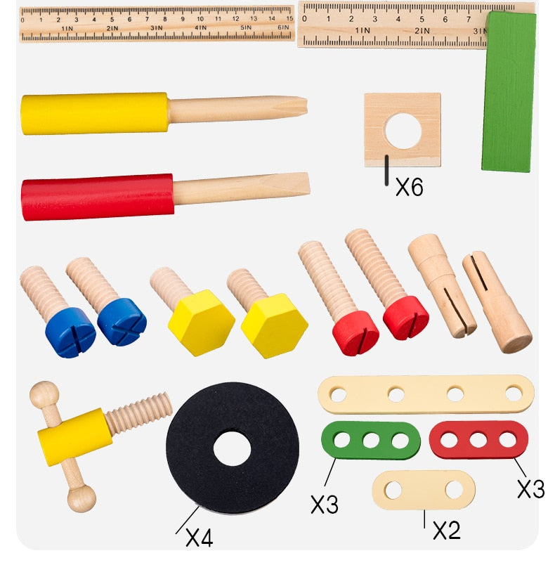 Wooden Pretend Play Tool Set for Fine-Motor Skills