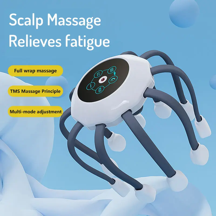 Electric Scalp Massager with 8 Silicone Arms for Stress