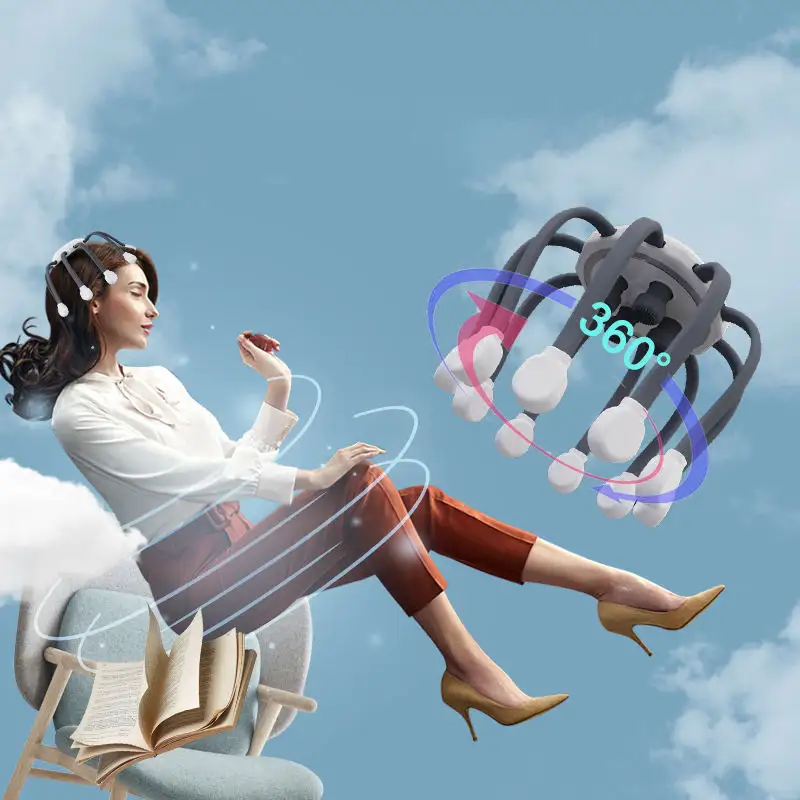 Electric Scalp Massager with 8 Silicone Arms for Stress