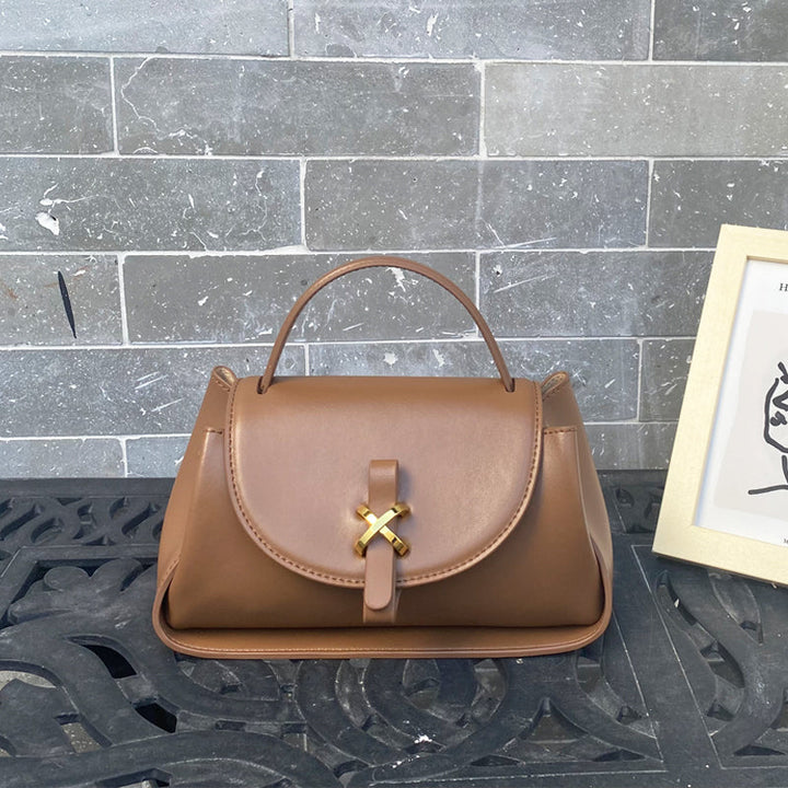 Retro Chestnut Brown Handbag With Versatile Carry