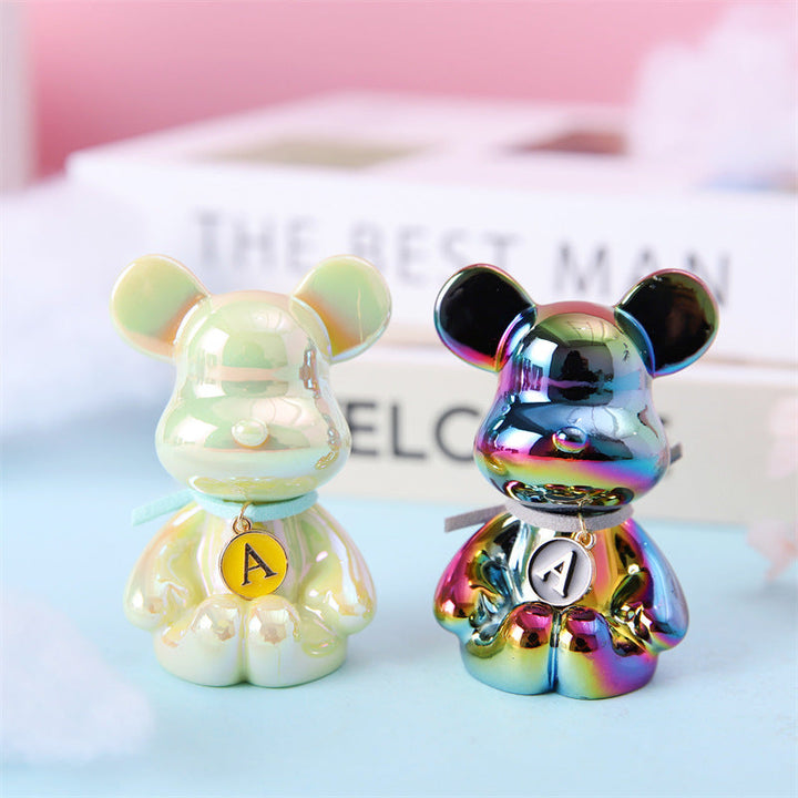 Blind Box Bear Figurine With Pearlescent Letter Charm