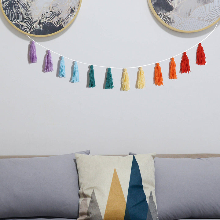 Rainbow Tassel Garland for Cheerful Boho Room Decor