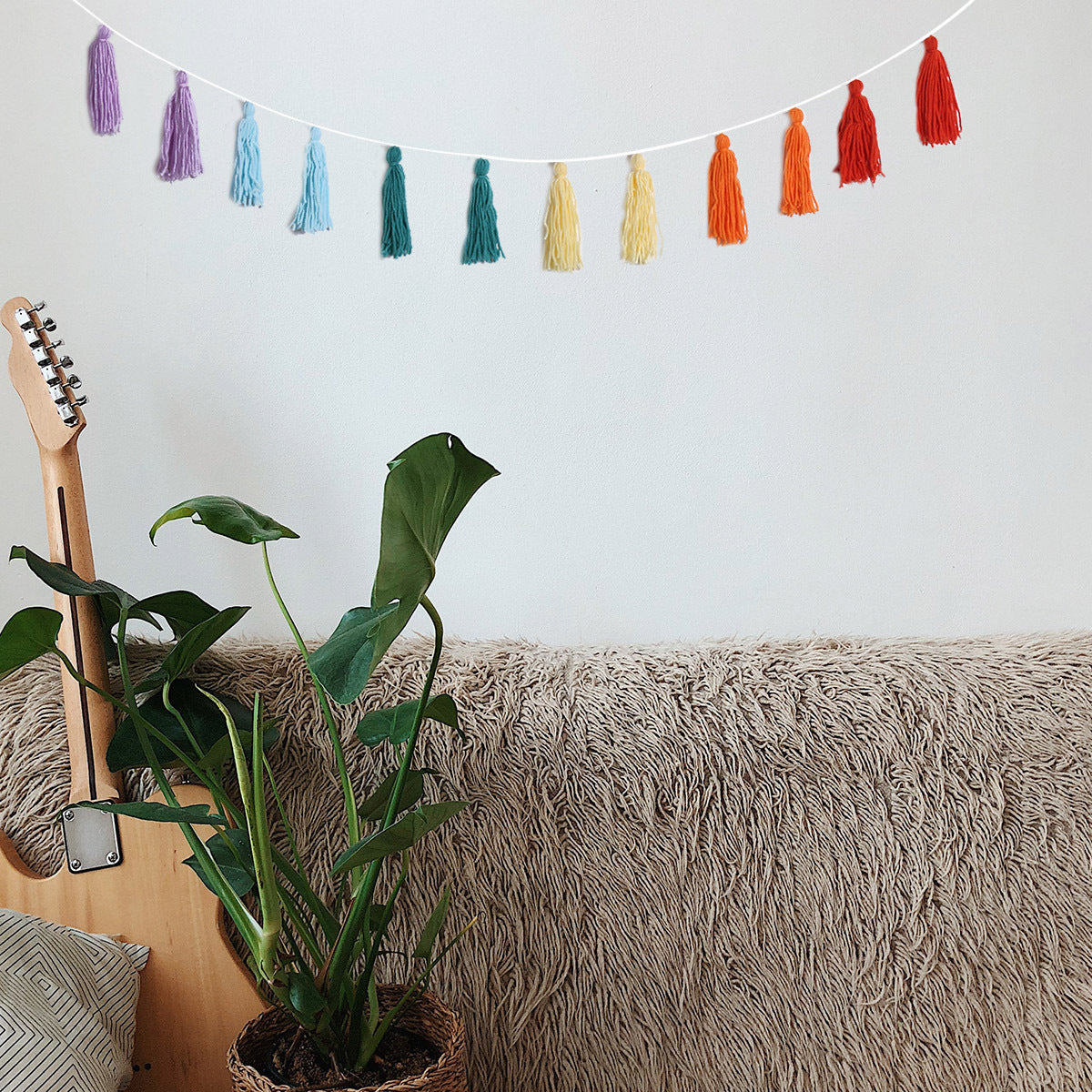 Rainbow Tassel Garland for Cheerful Boho Room Decor