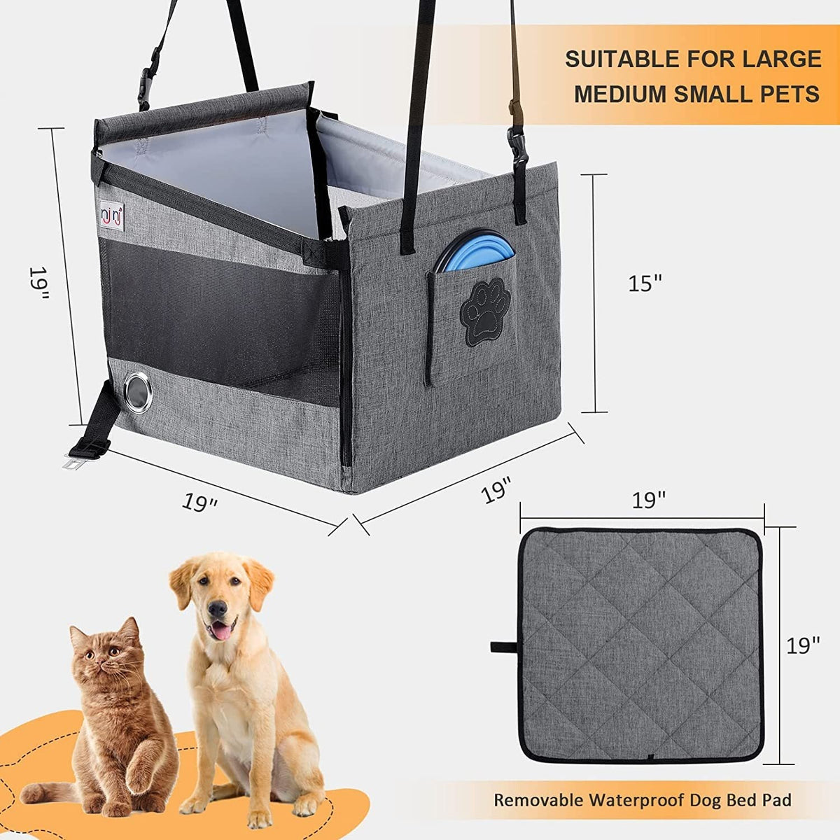 Pet Car Carrier With Waterproof Rear-Seat Protection