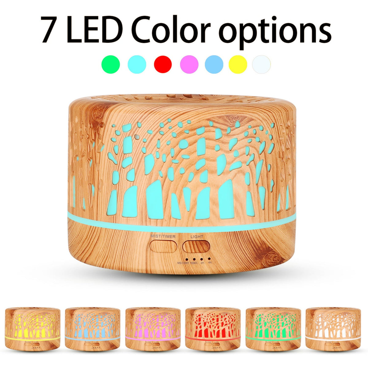 Wood Grain Aromatherapy Diffuser with LED Light 500ml