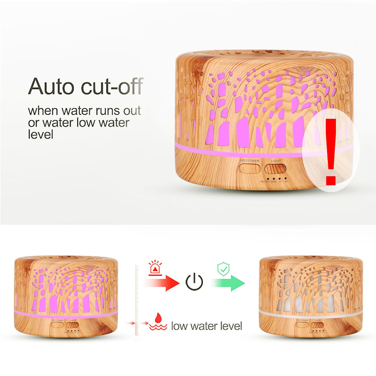 Wood Grain Aromatherapy Diffuser with LED Light 500ml