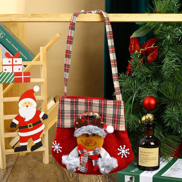 Christmas Gift Bag with Festive Plaid Character Design
