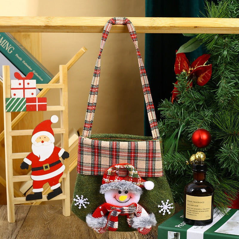 Christmas Gift Bag with Festive Plaid Character Design