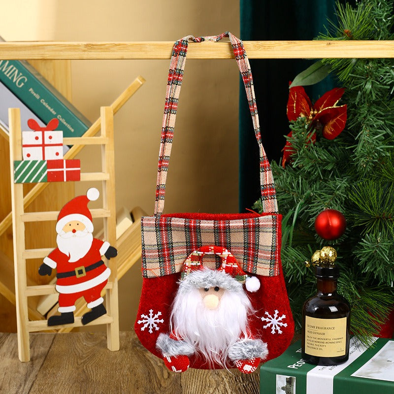 Christmas Gift Bag with Festive Plaid Character Design