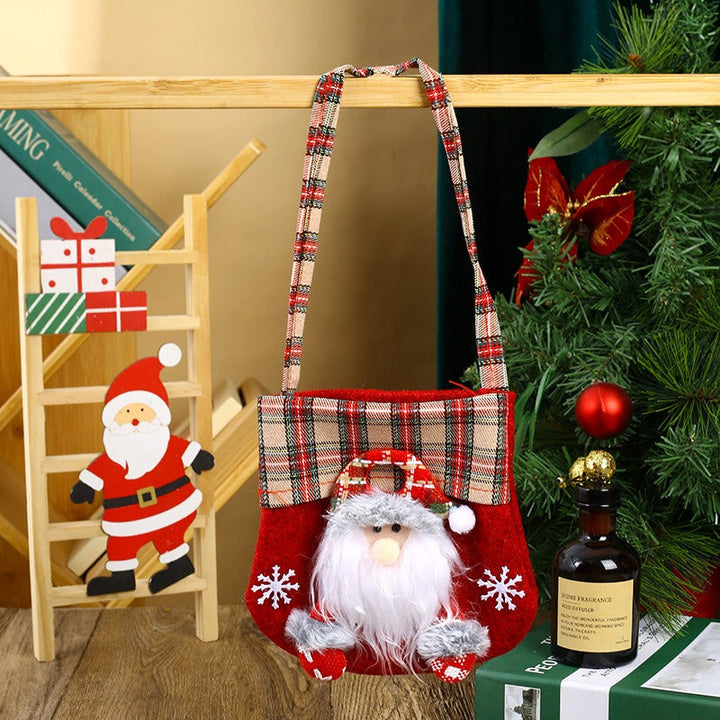 Christmas Gift Bag with Festive Plaid Character Design