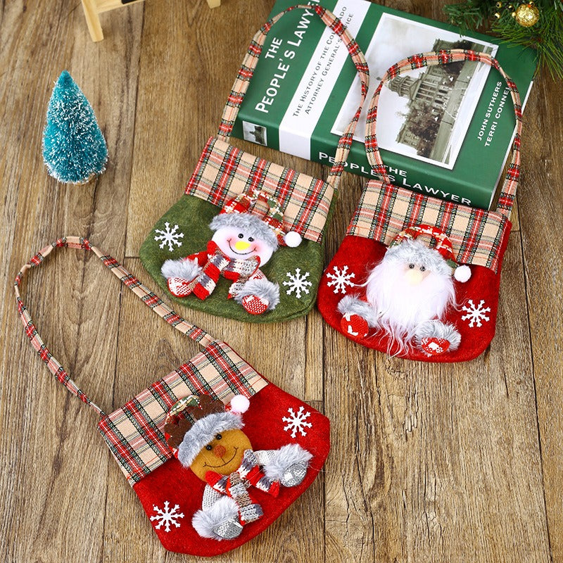 Christmas Gift Bag with Festive Plaid Character Design