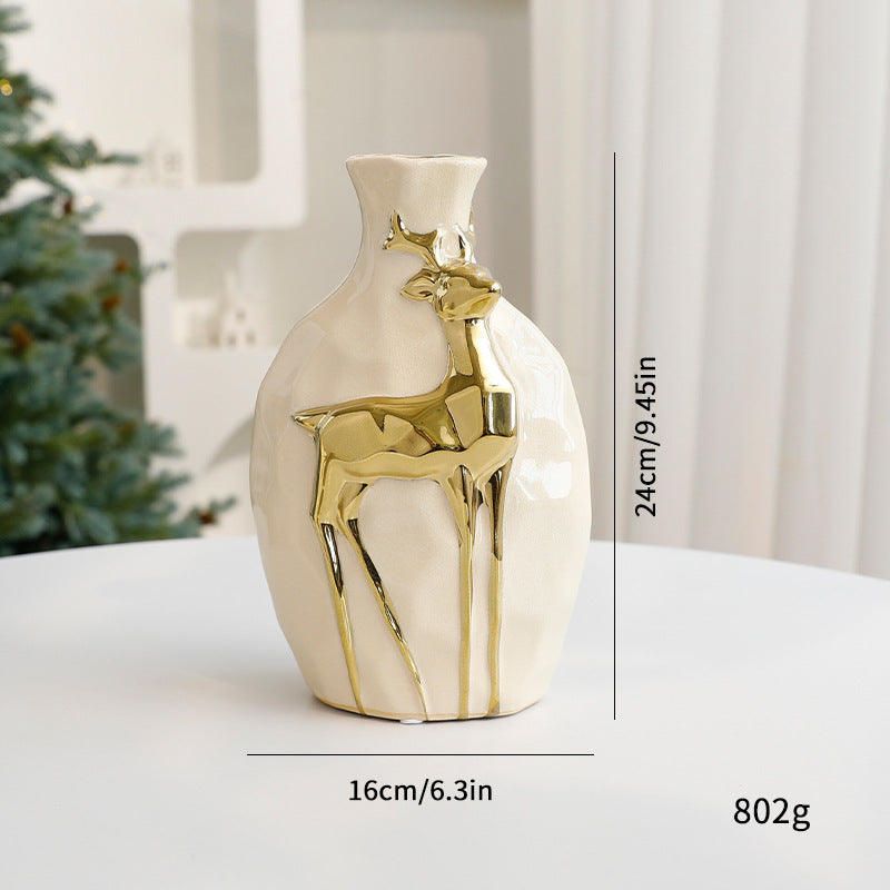 Christmas Vase Set with Elegant Gold Reindeer Accents